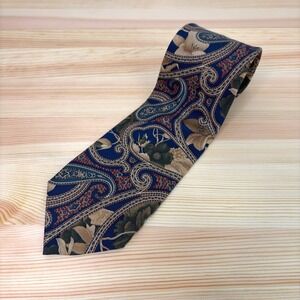 VTG Bert Pulitzer Silk Tie Men USA Jewel Tones Paisley Floral Navy Burgundy 90s